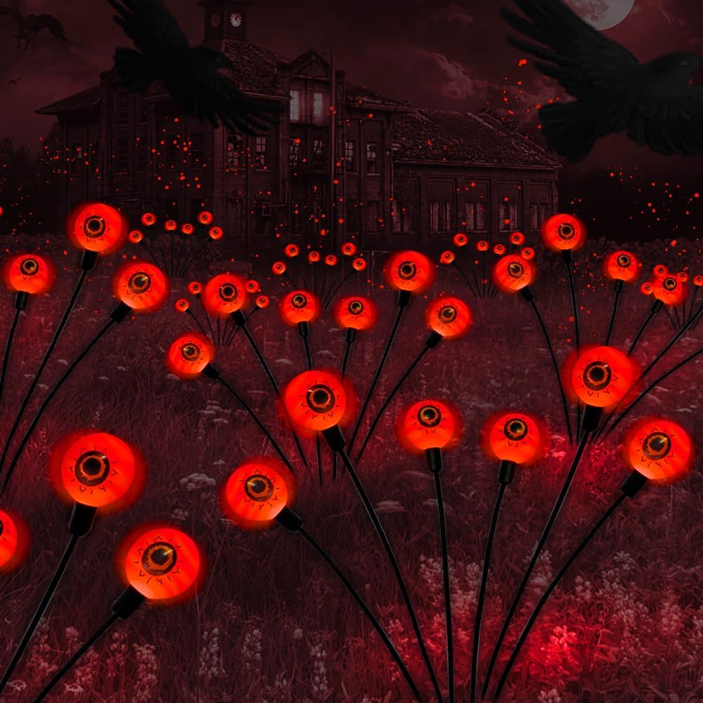 2PACKS 12LED Green Eyeball Swaying Firefly Lights,Waterproof Solar Halloween Path Lights