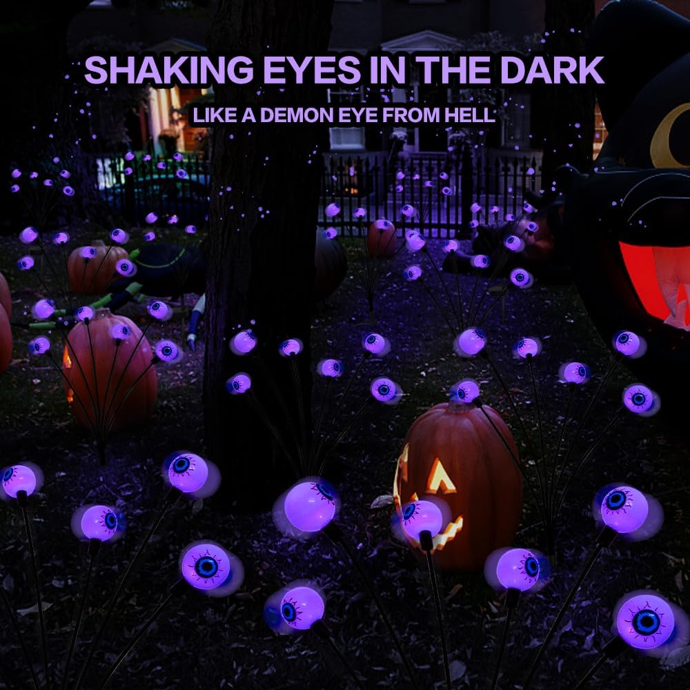 2PACKS 12LED Green Eyeball Swaying Firefly Lights,Waterproof Solar Halloween Path Lights