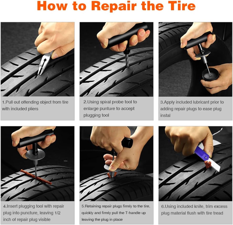 68pcs Heavy Duty Tire Plug Kit, Universal Tire Repair Tools