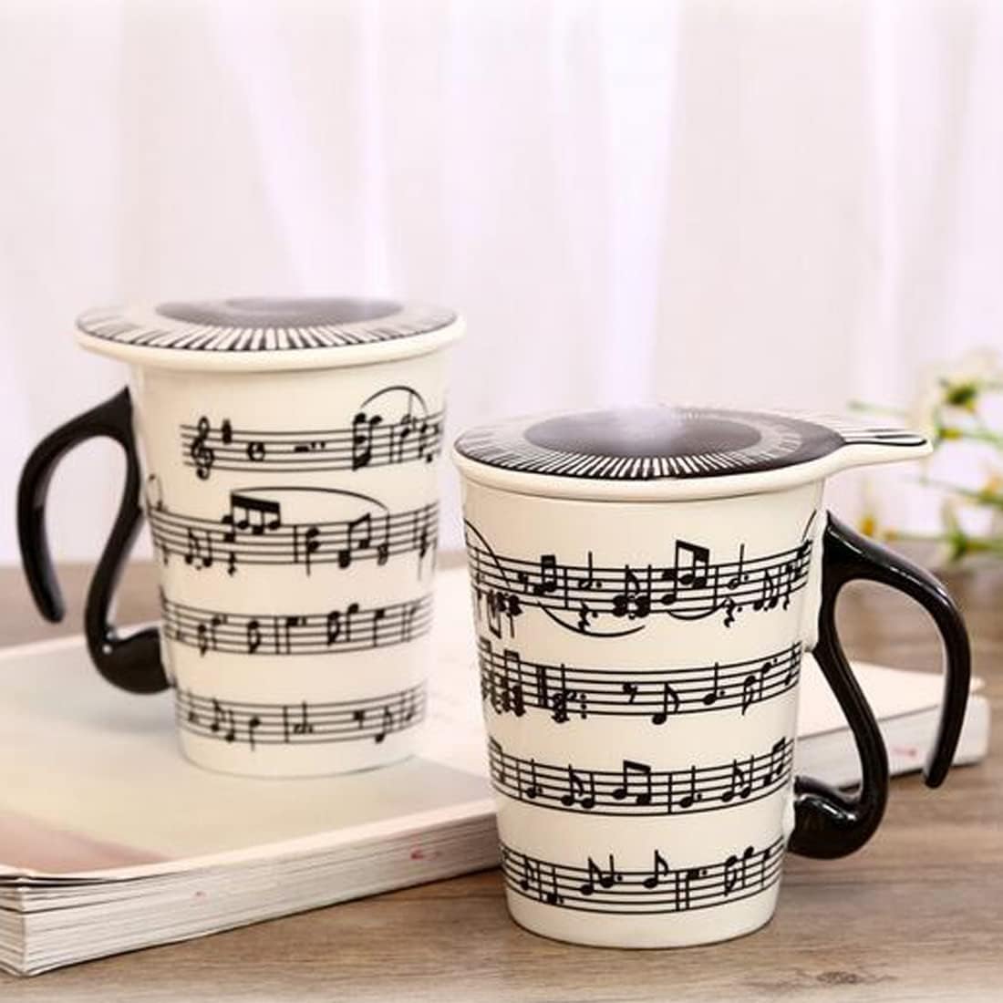 Creative Ceramic Musician Coffee Mug Tea Cup with Lid Staves