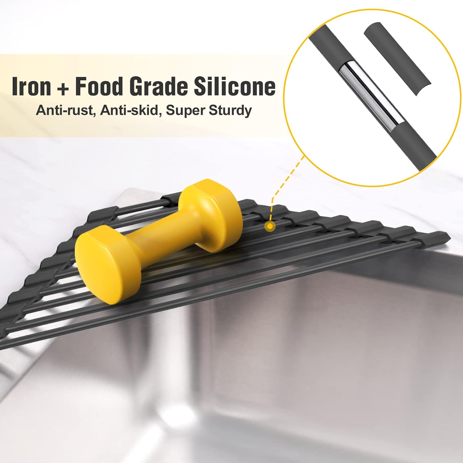 Triangle Roll-Up Dish Drying Rack with Silicone Coating Stainless Steel Frame