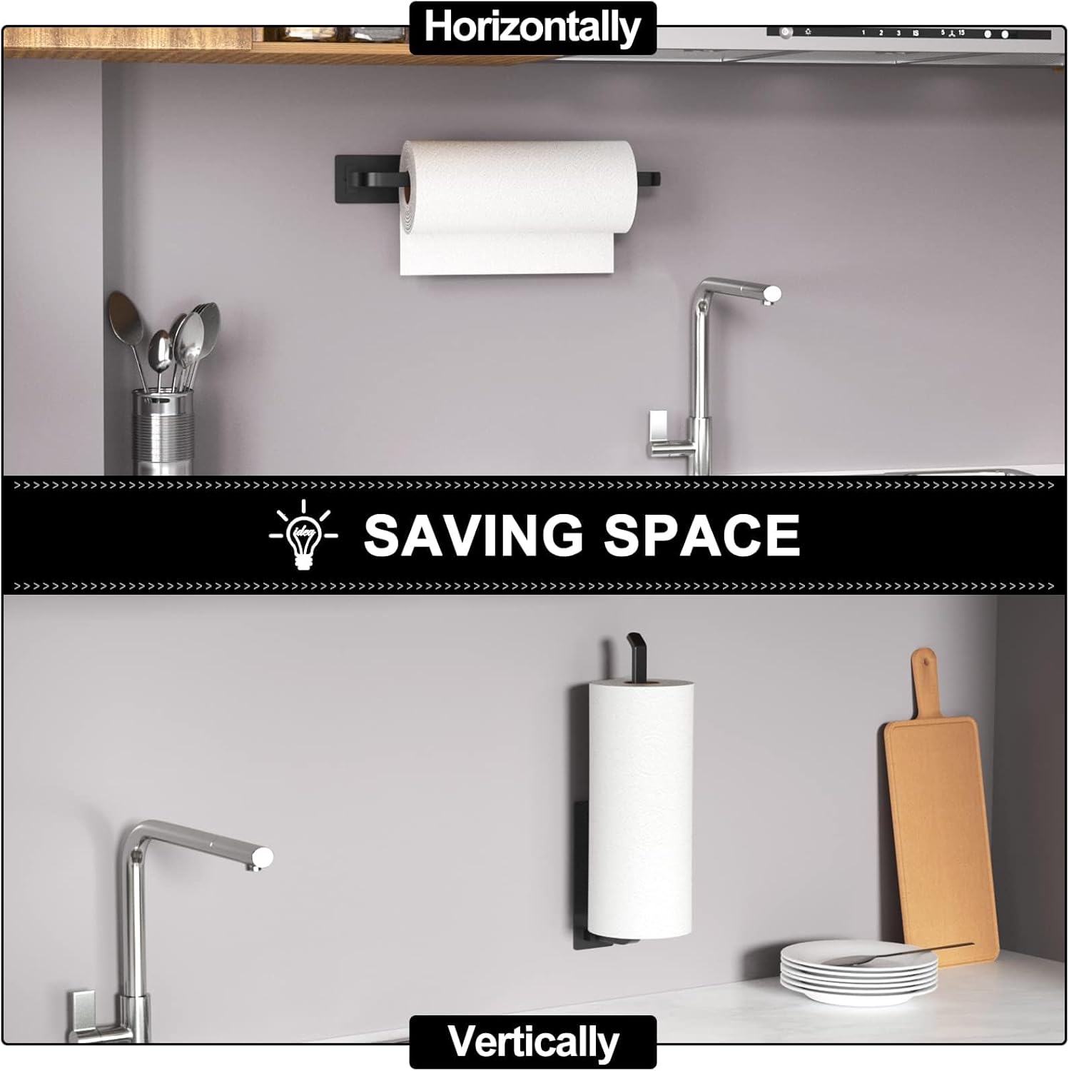 Self-Adhesive or Drilling Paper Towel Holder Rack Under Cabinet