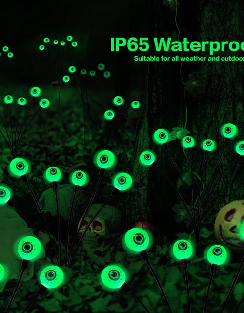 Load image into Gallery viewer, 2PACKS 12LED Green Eyeball Swaying Firefly Lights,Waterproof Solar Halloween Path Lights
