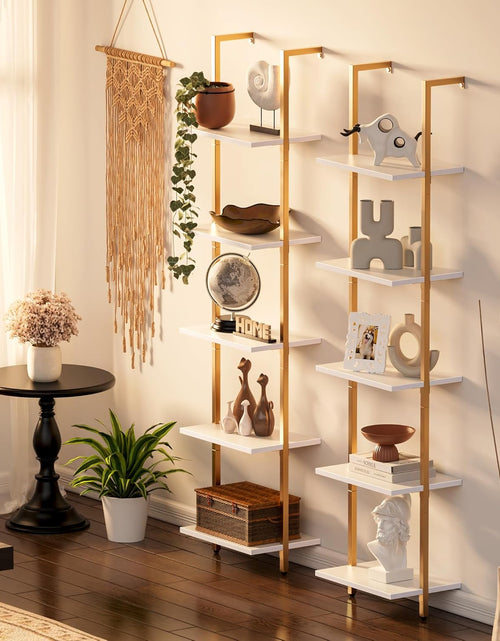 Load image into Gallery viewer, 5-Tier Bookshelf, Narrow Book Shelf, Open Wall-Mounted Ladder Shelf with Metal Frame
