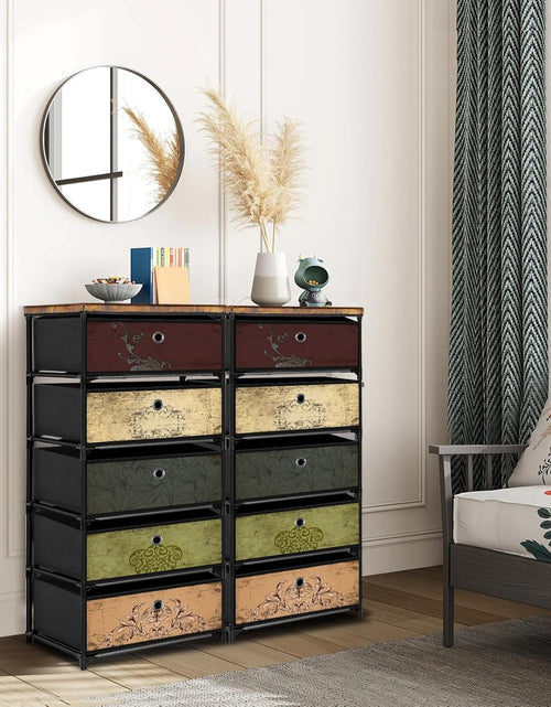 Load image into Gallery viewer, Nightstand with 5 Drawers, Clothes Storage Organizer, Pattern
