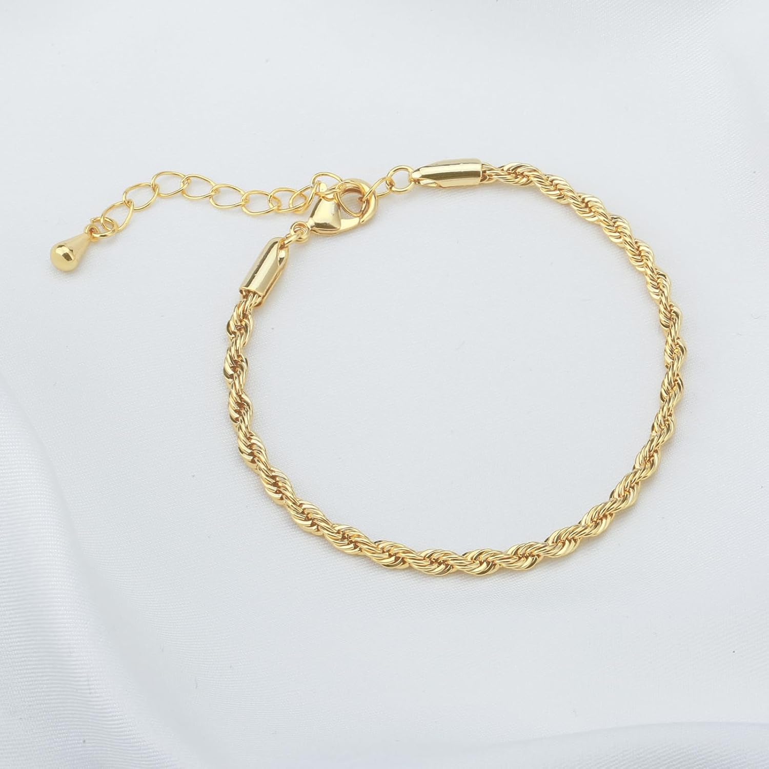 Dainty 14k Gold Plated Bracelet Set Adjustable Simple Love Layered Waterproof Jewelry, Rope