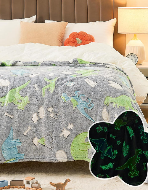 Load image into Gallery viewer, Glow in The Dark Dinosaur Blanket, Cute Blanket for Kids Toddlers Girls Boys, Grey Dinosaur
