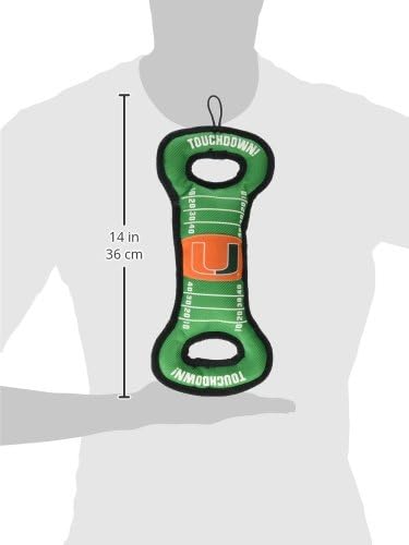 NCAA Football Field Dog Toy with Squeaker. - Miami Hurricanes - for Tug, Toss, and Fetch. - Tough& Durable PET Toy