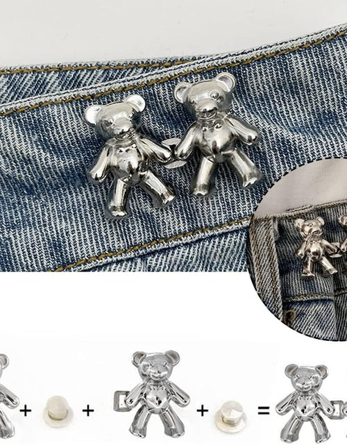 Load image into Gallery viewer, 8 Pairs Cute Bear Jeans Button Pins for Clothing Pants No Sewing Detachable Waist Body Fit (Gold+Silver)
