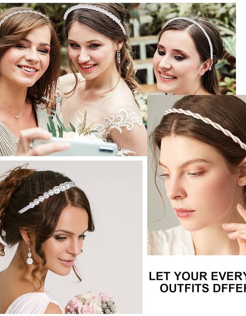 Load image into Gallery viewer, 4 Pack Pearls Fashion Headbands,White Artificial Pearl Rhinestones Hairbands,Bridal Hair Hoop
