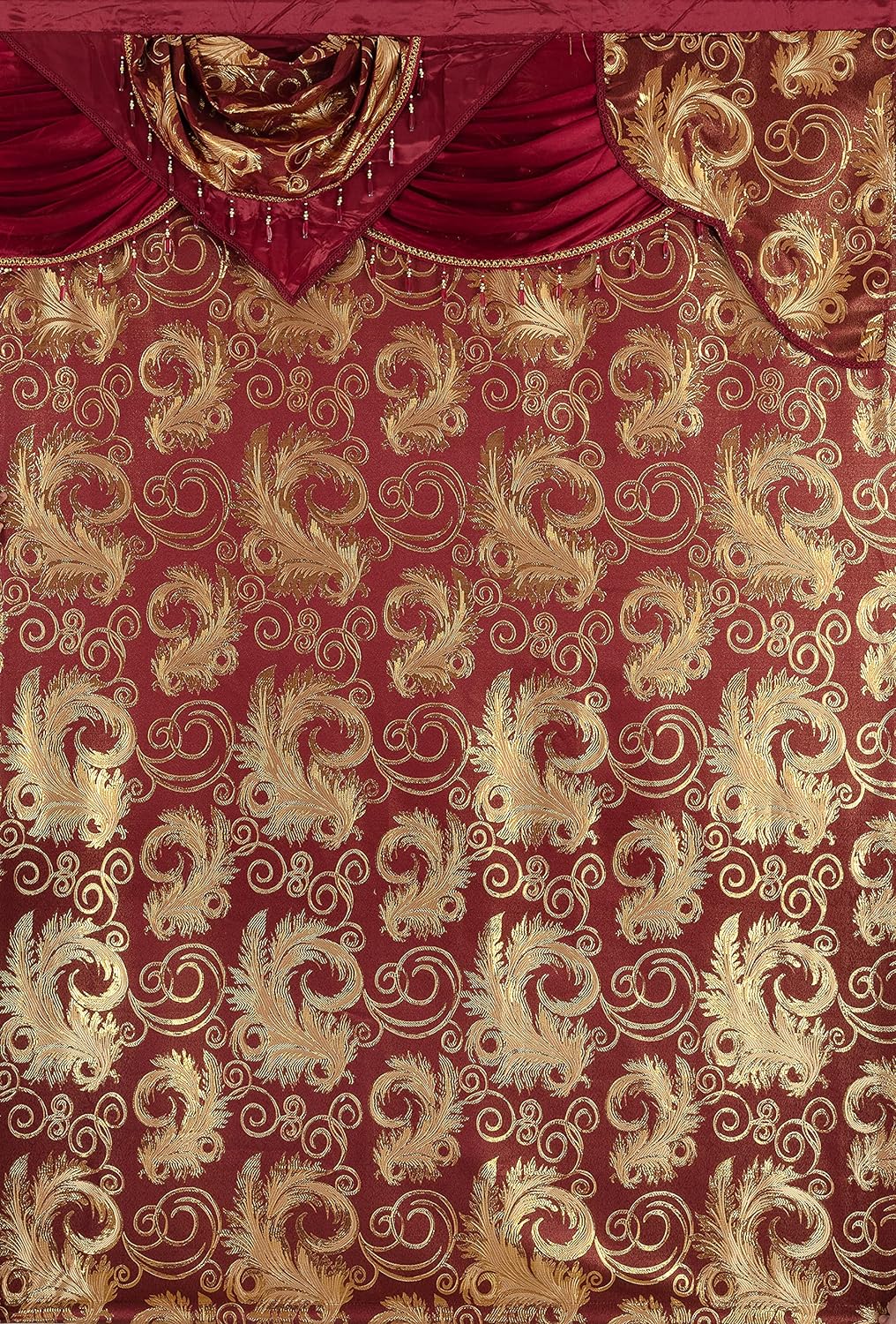 Jacquard Luxury Window 1 Panel Set Burgundy Curtain with Attached Valance and Backing , 110x84 inches Each