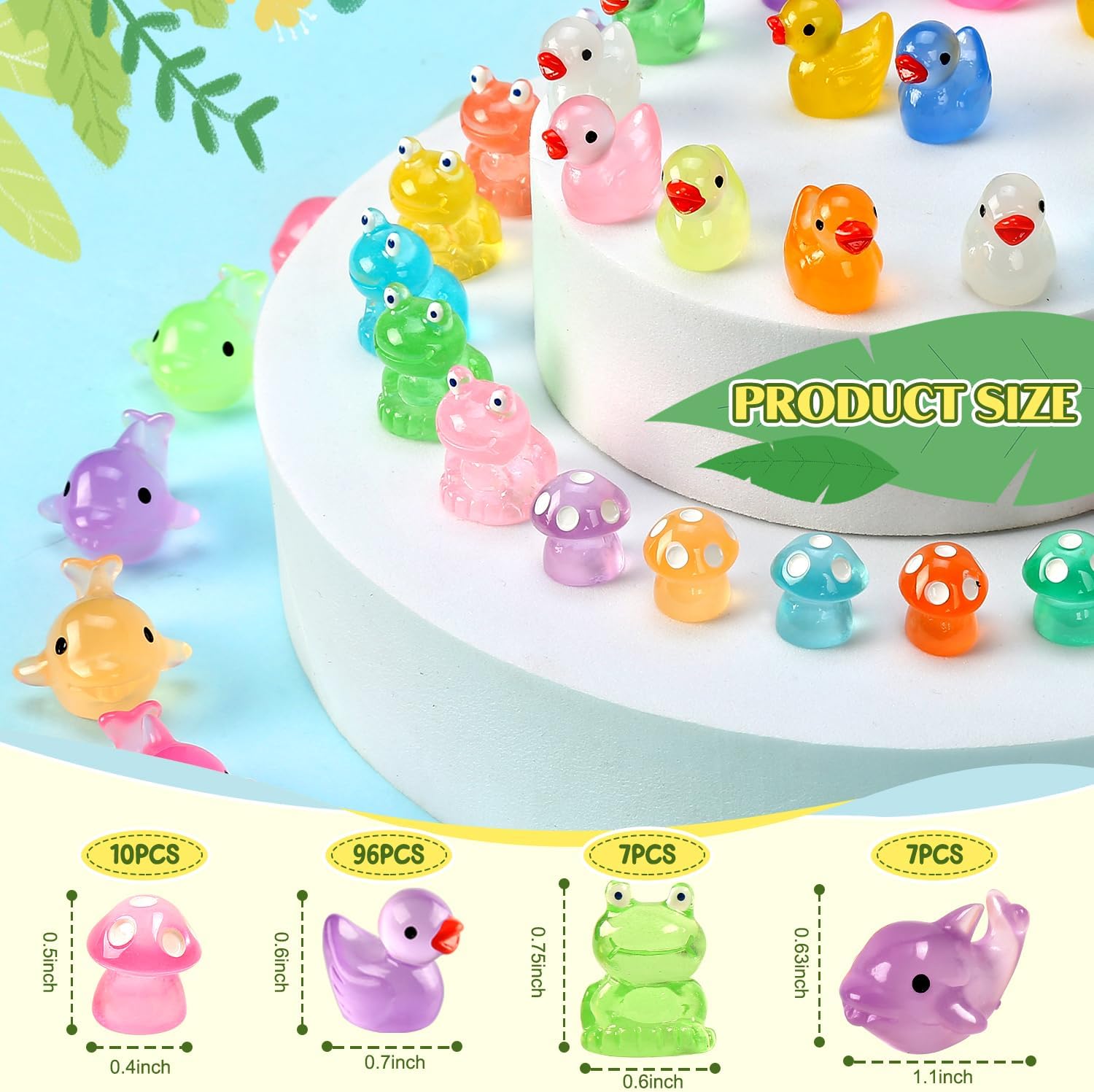 120 Pcs Luminous Mini Resin Ducks Glow in The Dark  Garden Miniature Figure Landscape