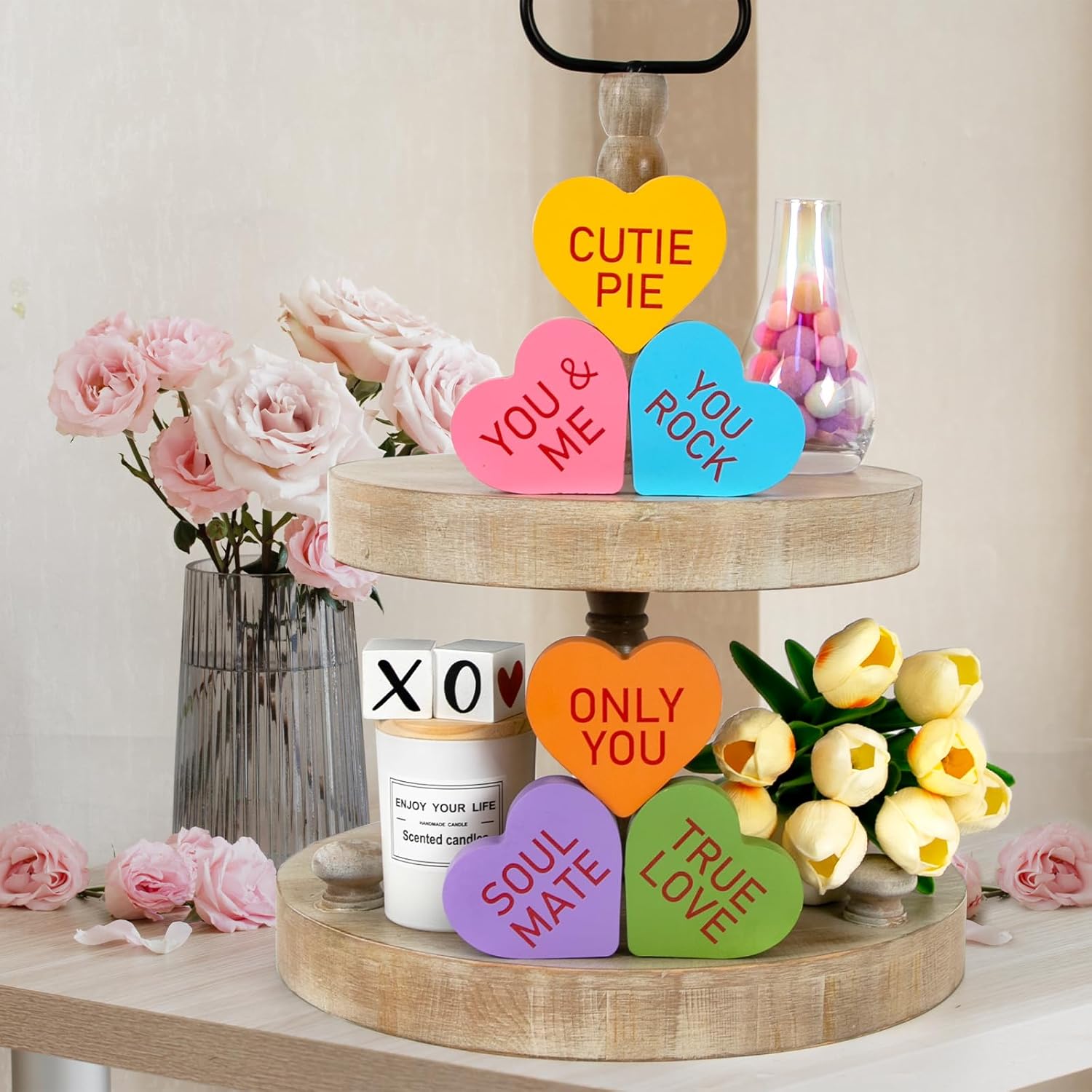 6PCS Double-sided Wooden Valentines Day Decoration