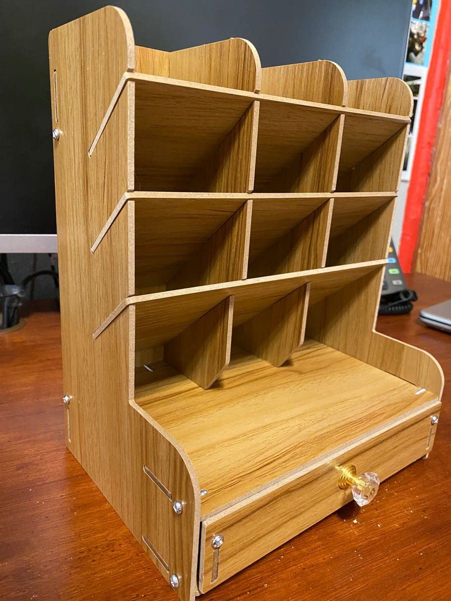 Wooden Desk Organizer, Multi-Functional DIY Pen Holder Storage Box Desktop Stationary