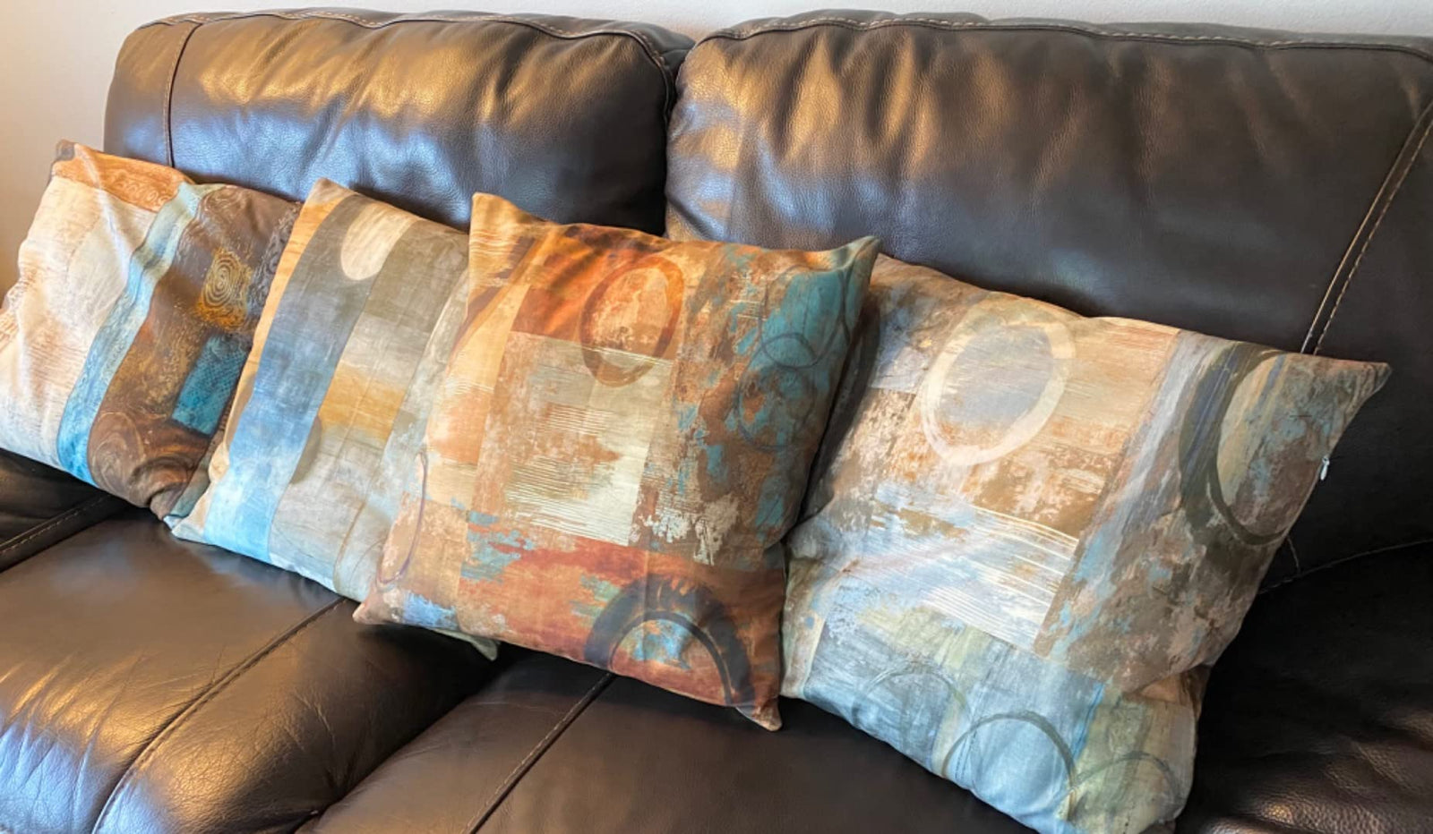 Set of 4 Teal Pillow Cover Modern Geometry Abstract Art Decorative Pillowcovers