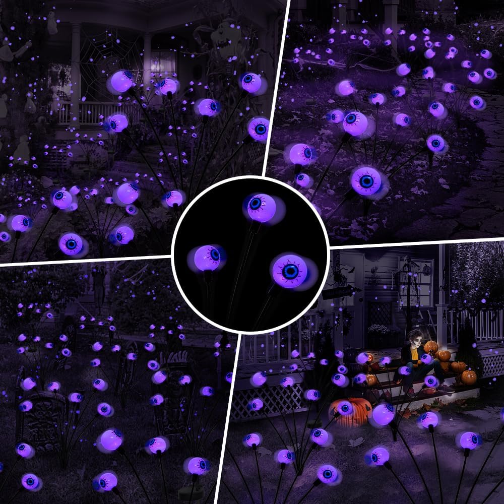 2PACKS 12LED Green Eyeball Swaying Firefly Lights,Waterproof Solar Halloween Path Lights