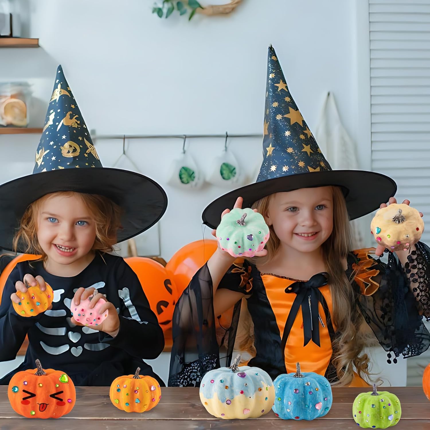 12 Pcs, Foam Fake Pumpkins DIY Painting Kits with Stickers  Halloween Autumn Thanksgiving Decor