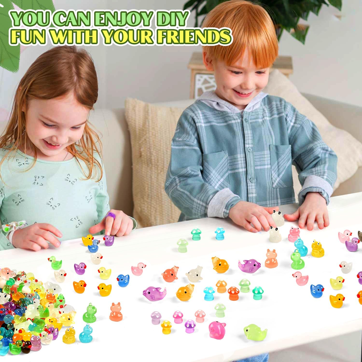 120 Pcs Luminous Mini Resin Ducks Glow in The Dark  Garden Miniature Figure Landscape