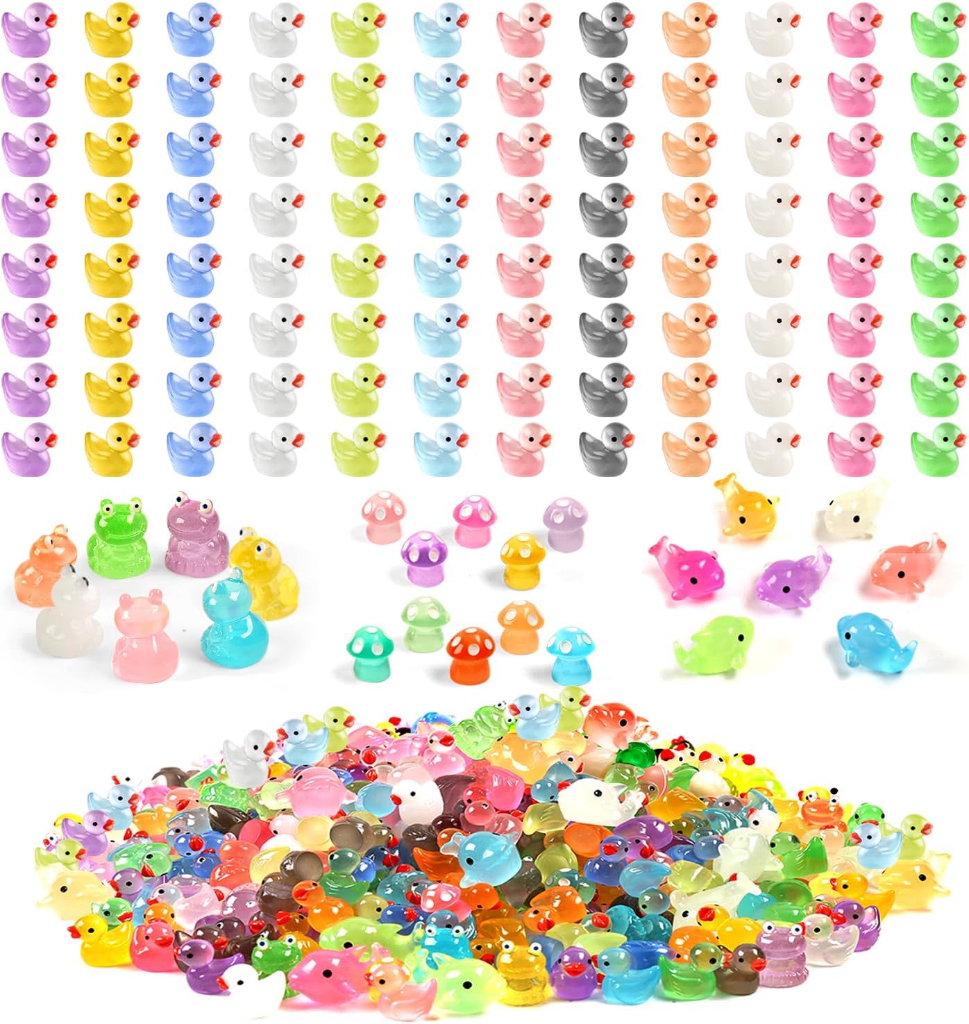 120 Pcs Luminous Mini Resin Ducks Glow in The Dark  Garden Miniature Figure Landscape
