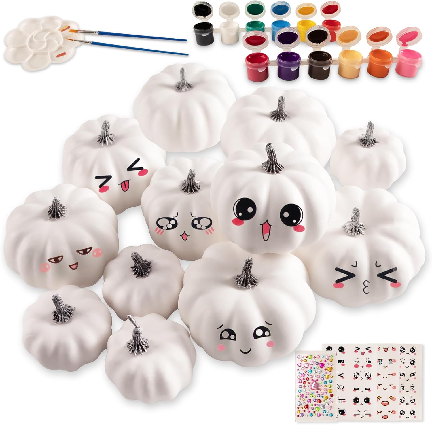 12 Pcs, Foam Fake Pumpkins DIY Painting Kits with Stickers  Halloween Autumn Thanksgiving Decor