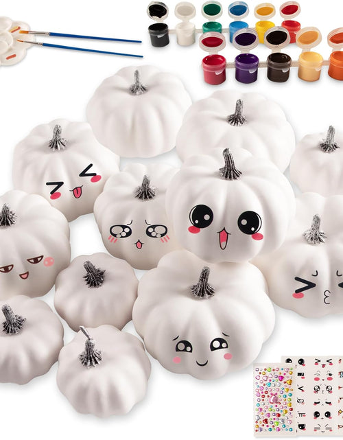 Load image into Gallery viewer, 12 Pcs, Foam Fake Pumpkins DIY Painting Kits with Stickers  Halloween Autumn Thanksgiving Decor
