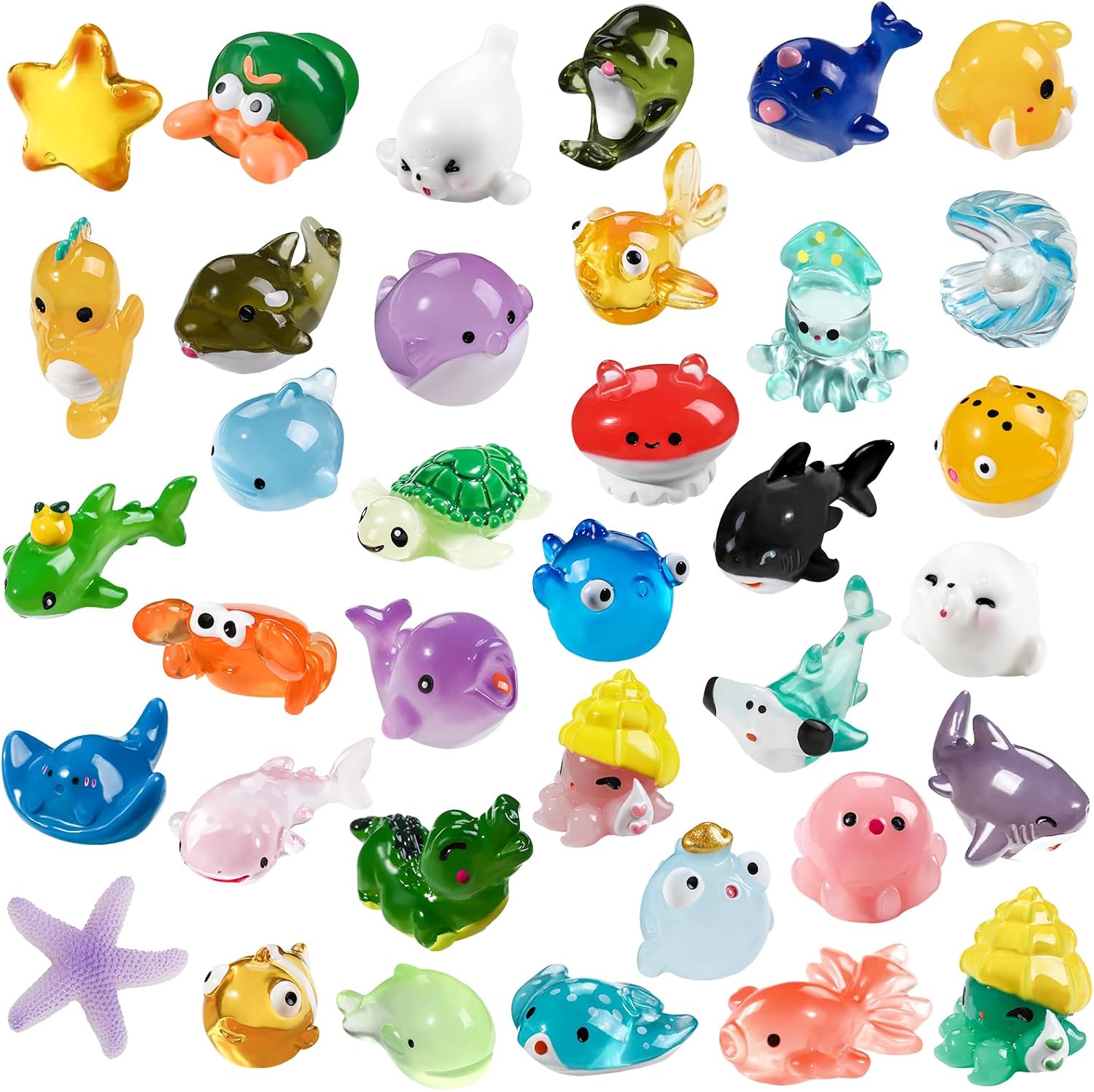 36pcs Mini Ocean Resin Animals Tiny Sea Animals Figurines  Aquarium Ornaments Decorations