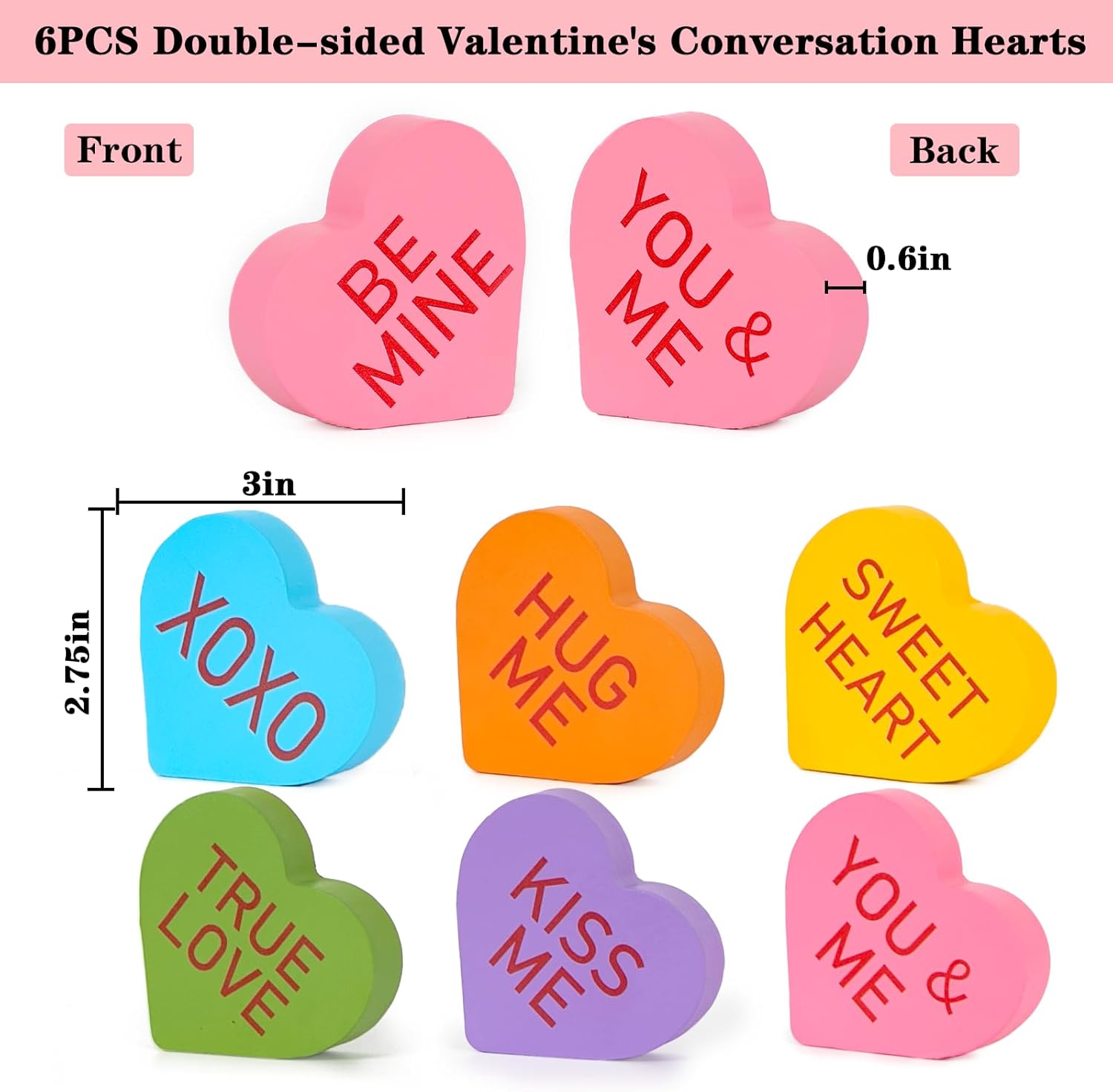 6PCS Double-sided Wooden Valentines Day Decoration