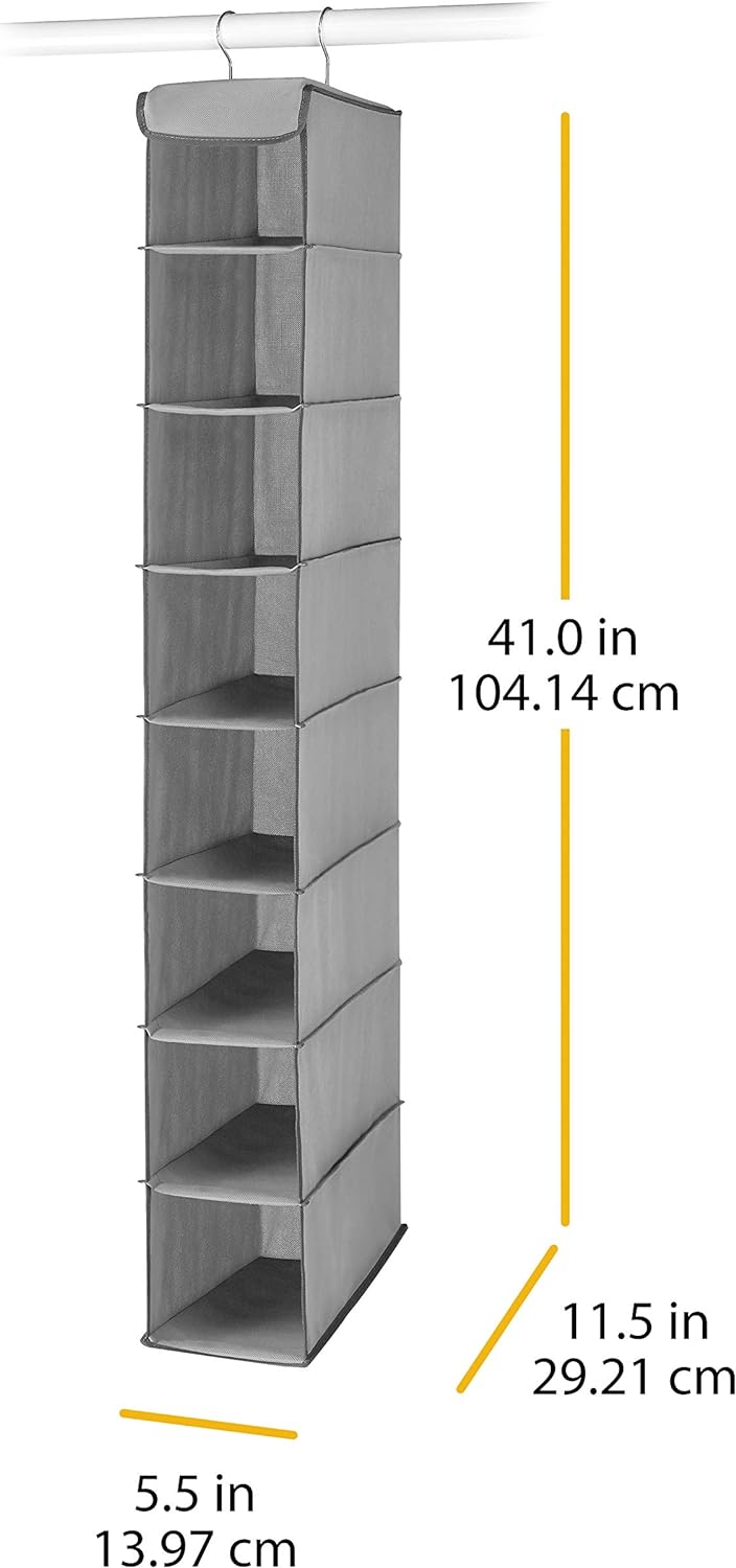 Hanging Shoe Shelves - 8 Section - Closet Organizer - Grey