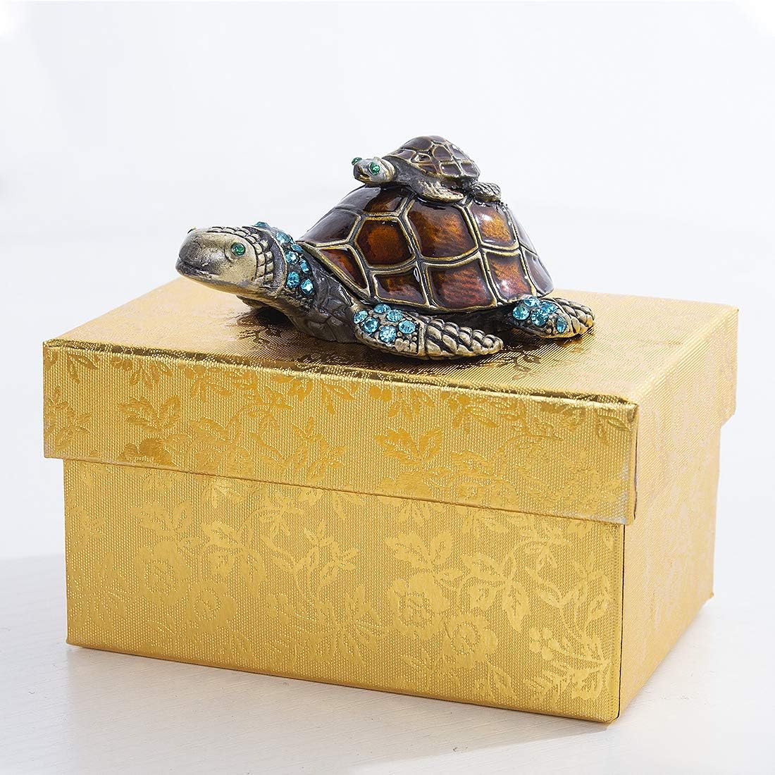 Mother and Baby Turtle Figurines Jewelry Trinket Boxes  Collectibles