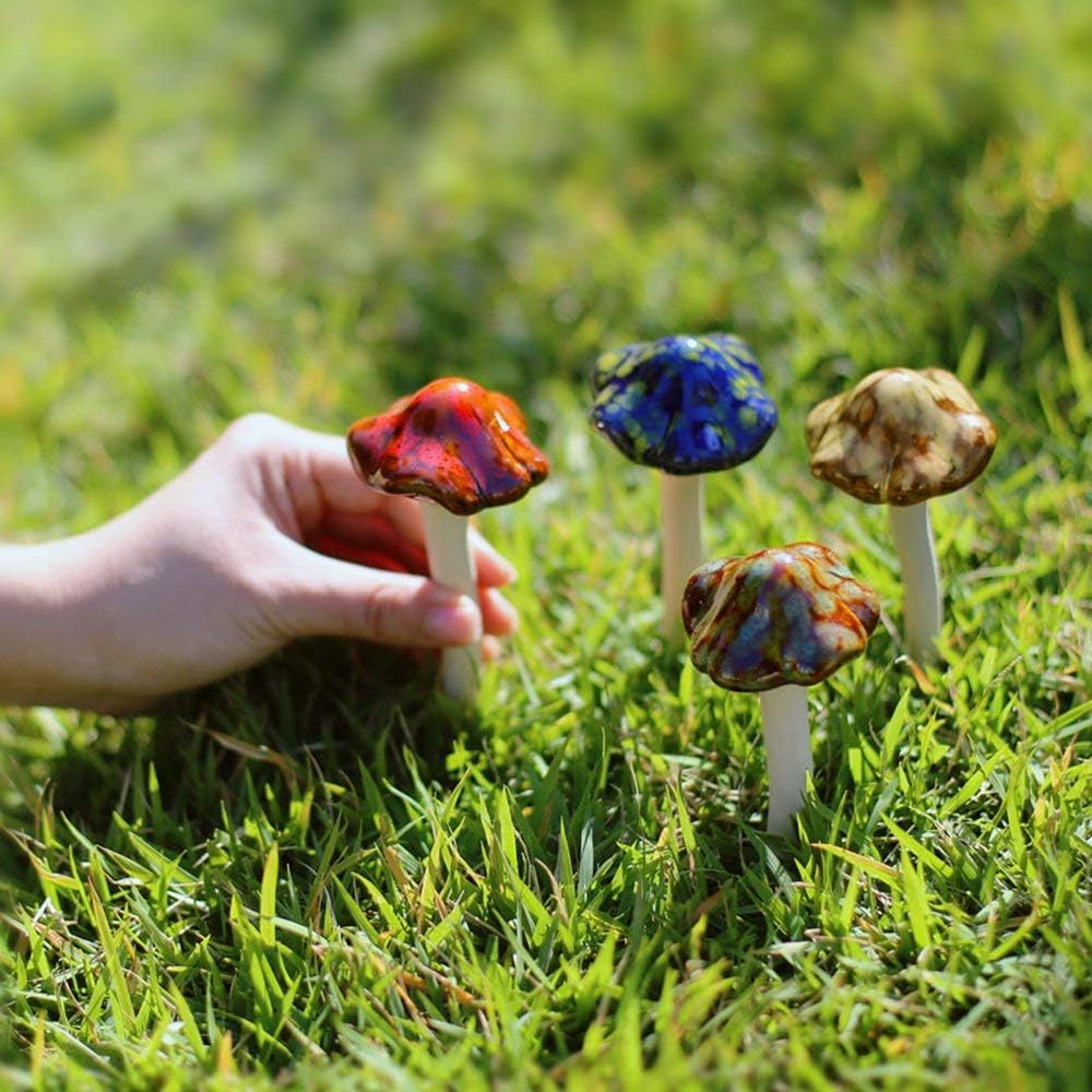 4pcs  Ceramic Mushroom for Garden, Yard, Fairy Garden - Lawn Ornament