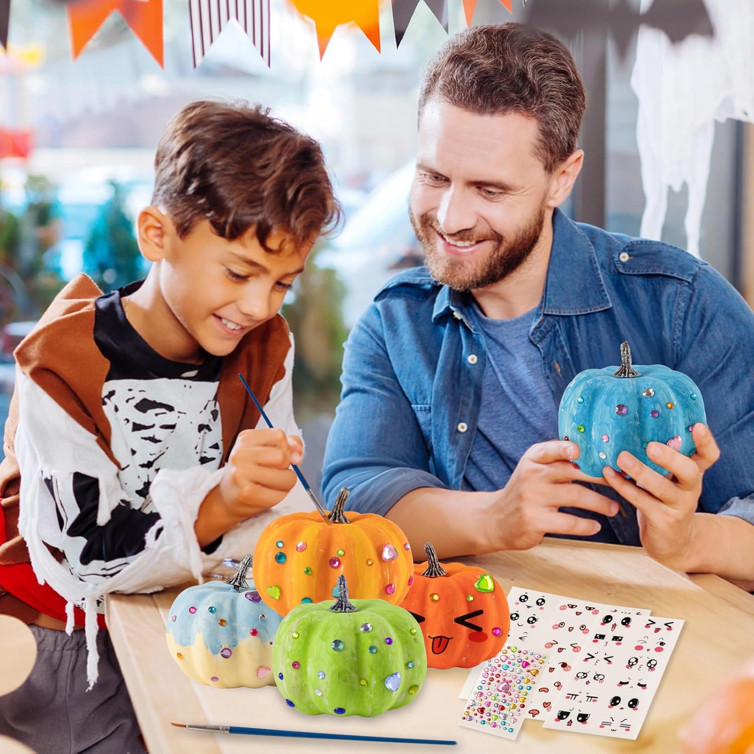 12 Pcs, Foam Fake Pumpkins DIY Painting Kits with Stickers  Halloween Autumn Thanksgiving Decor