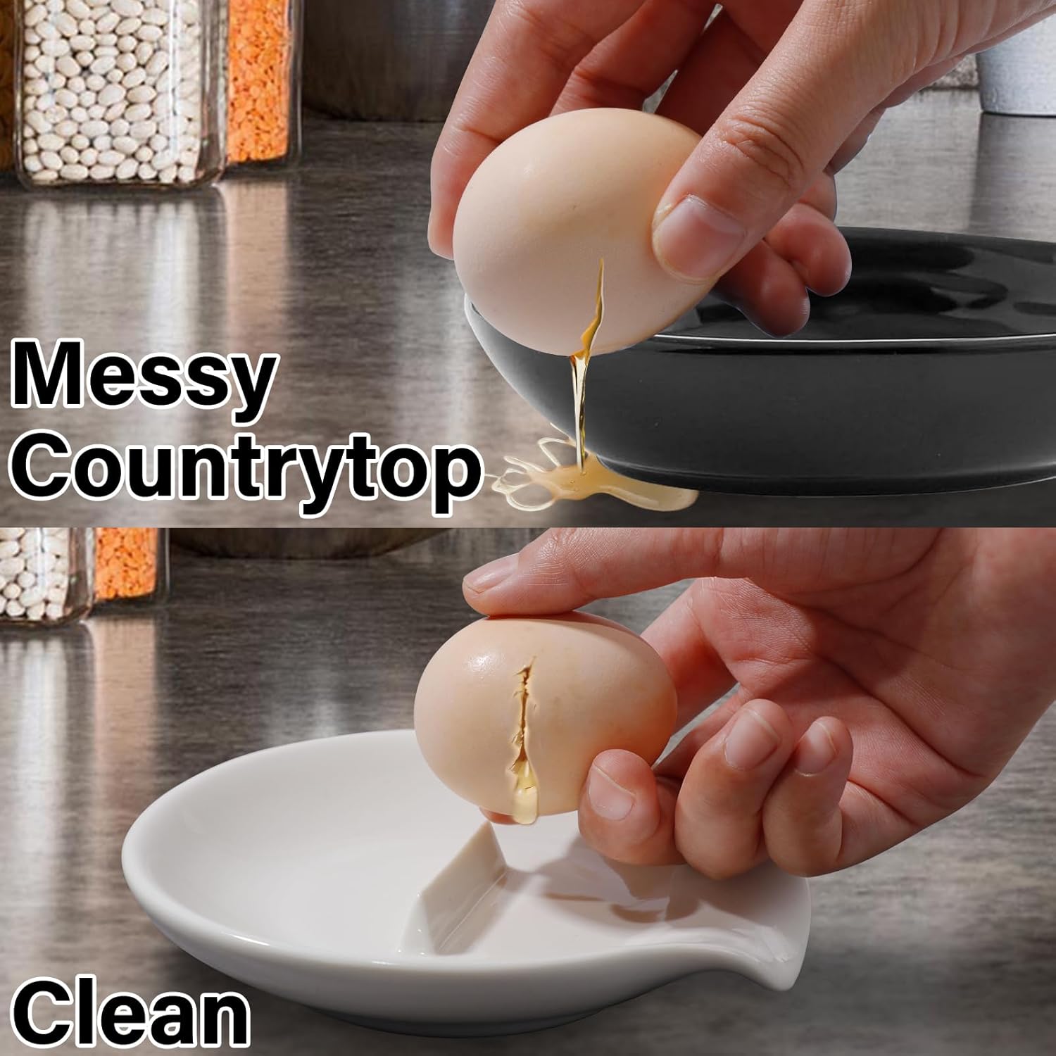 Egg Cracker & Spoon Holder, Spoon Rest for Kitchen, Ceramic Spoon Holder for Stove Top, Cooking Spoon Holder,Heat Resistant Utensil
