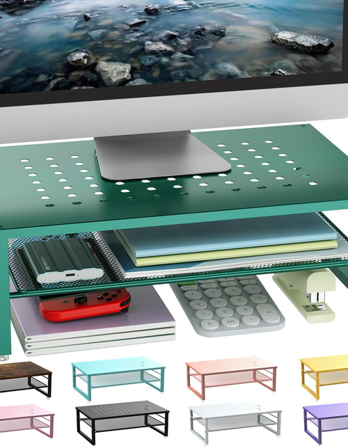 Load image into Gallery viewer, 2-Tier Metal Monitor Stand Riser, Desk Organizer for Office Supplies
