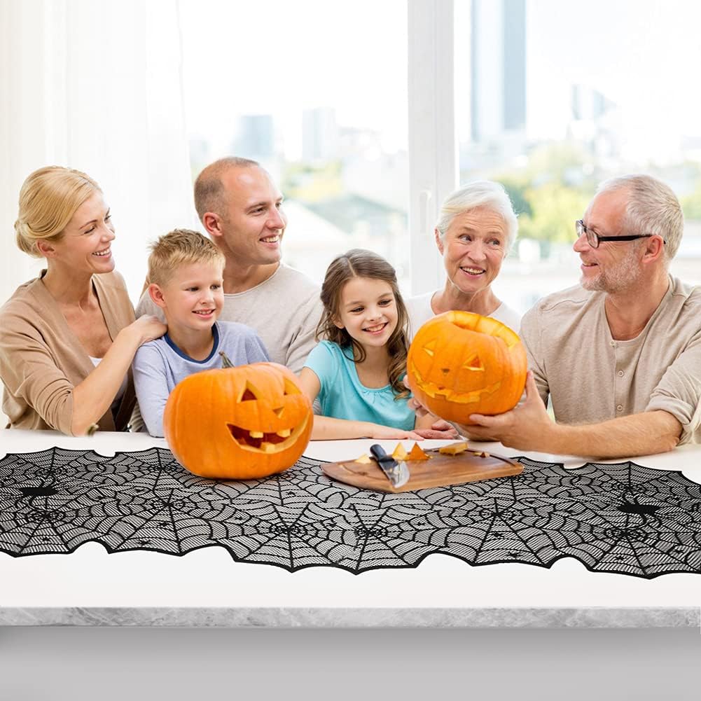 Black Lace Spider Web Table Runners for Halloween Decor/Party 18 x 72Inch