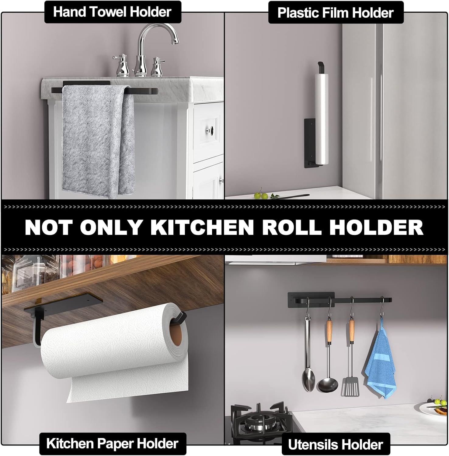 Self-Adhesive or Drilling Paper Towel Holder Rack Under Cabinet