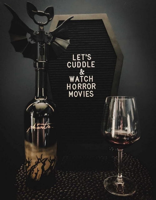 Load image into Gallery viewer, Coffin Letter Board Black +3D Bat Stickers +650 Characters, Spooky &amp; Seasonal Emojis, Wooden Stand - 17x10.5 Inches
