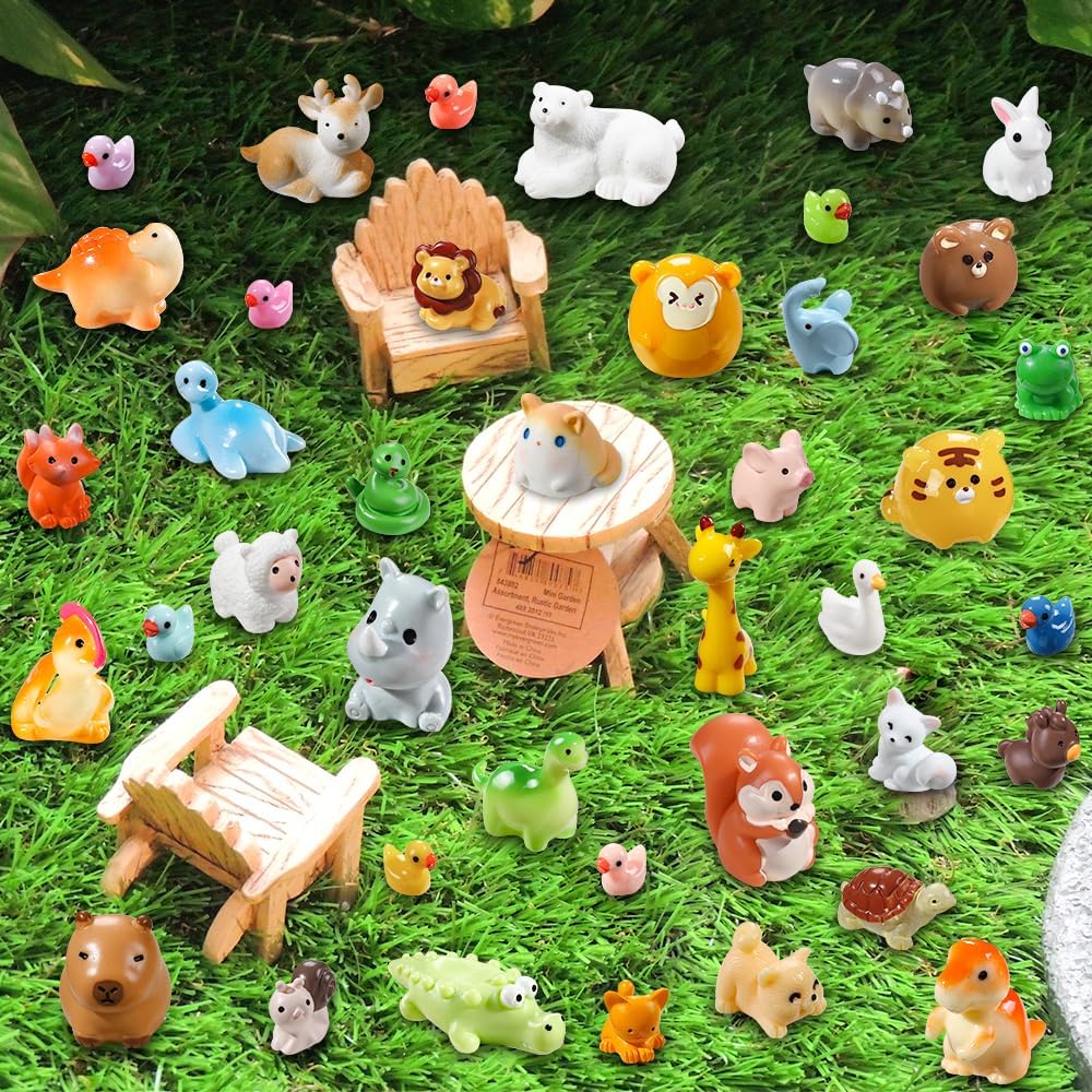 40pcs Mini Resin Animal 40 Styles Tiny Resin Animals Miniature Garden Landscape Accessories