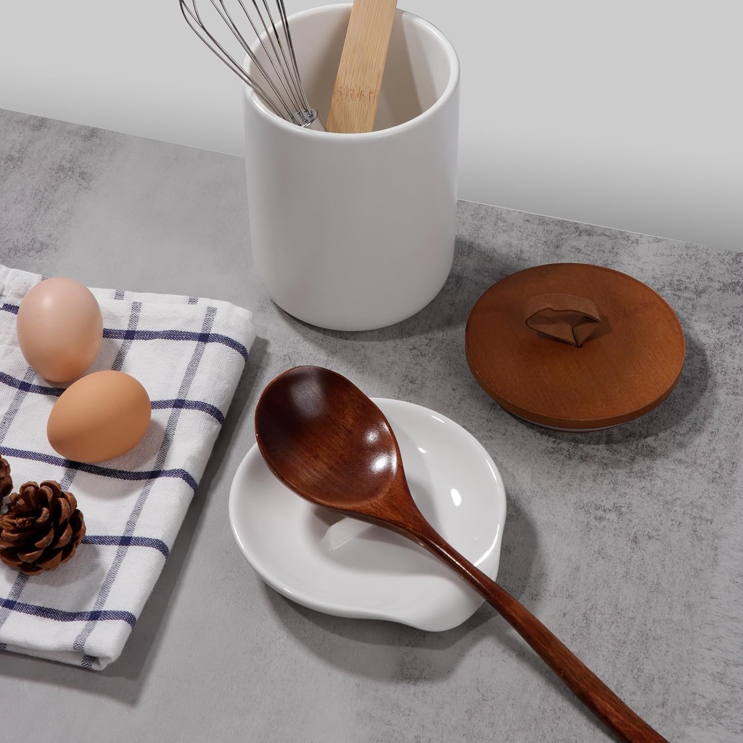 Egg Cracker & Spoon Holder, Spoon Rest for Kitchen, Ceramic Spoon Holder for Stove Top, Cooking Spoon Holder,Heat Resistant Utensil