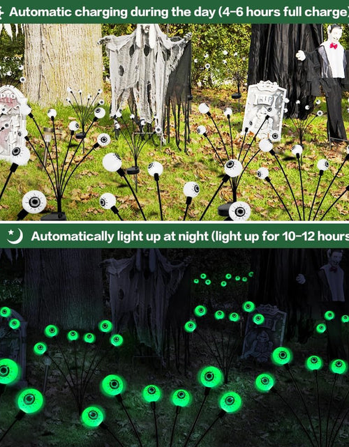 Load image into Gallery viewer, 2PACKS 12LED Green Eyeball Swaying Firefly Lights,Waterproof Solar Halloween Path Lights
