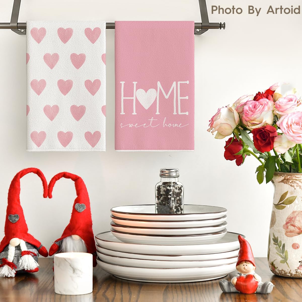 18x26 Inch Pink Heart Love Home Sweet Home Valentine's Day Kitchen Towels Dish Towels