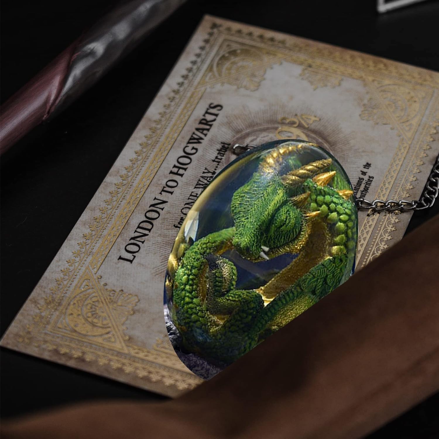 Lava Dragon Egg with Luminous Base, Handmade Sculpture Resin Ornaments, Gift (Green)