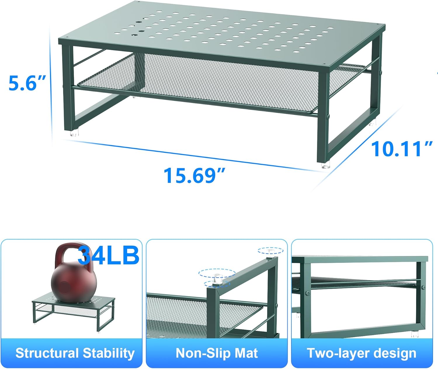 2-Tier Metal Monitor Stand Riser, Desk Organizer for Office Supplies