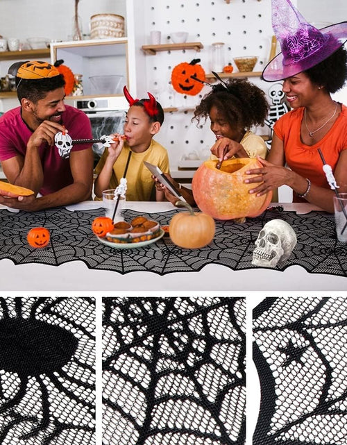 Load image into Gallery viewer, Black Lace Spider Web Table Runners for Halloween Decor/Party 18 x 72Inch
