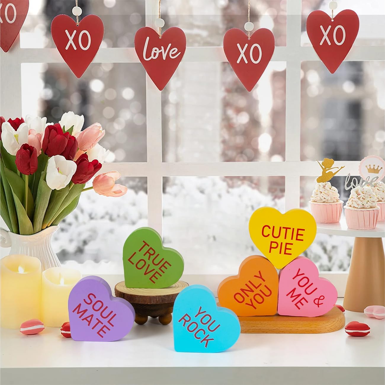 6PCS Double-sided Wooden Valentines Day Decoration