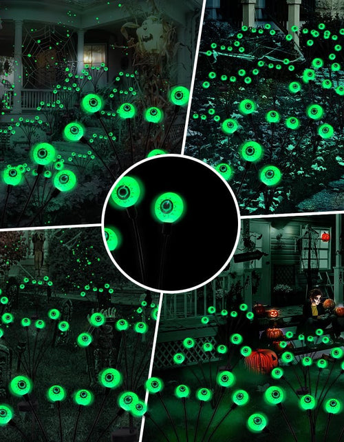 Load image into Gallery viewer, 2PACKS 12LED Green Eyeball Swaying Firefly Lights,Waterproof Solar Halloween Path Lights
