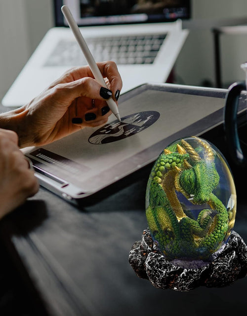 Load image into Gallery viewer, Lava Dragon Egg with Luminous Base, Handmade Sculpture Resin Ornaments, Gift (Green)
