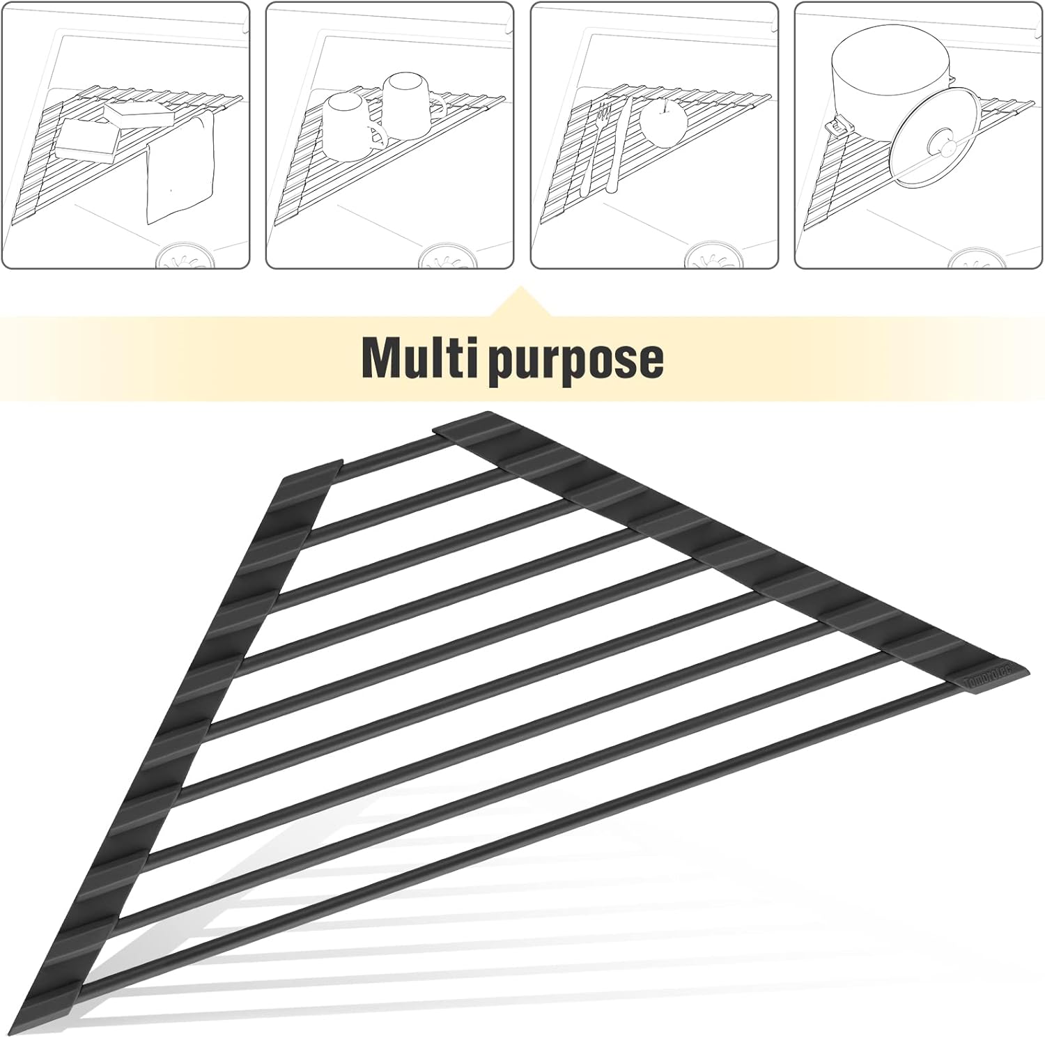Triangle Roll-Up Dish Drying Rack with Silicone Coating Stainless Steel Frame
