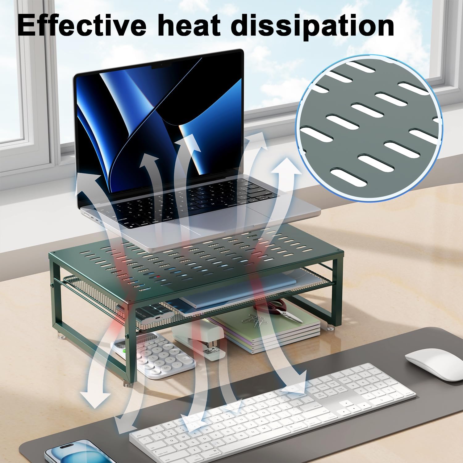 2-Tier Metal Monitor Stand Riser, Desk Organizer for Office Supplies