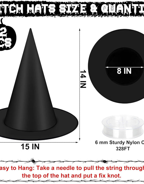 Load image into Gallery viewer, 12 PCS Halloween Witch Hats, Black Hanging Witch Hat with 328 FT Nylon Cord
