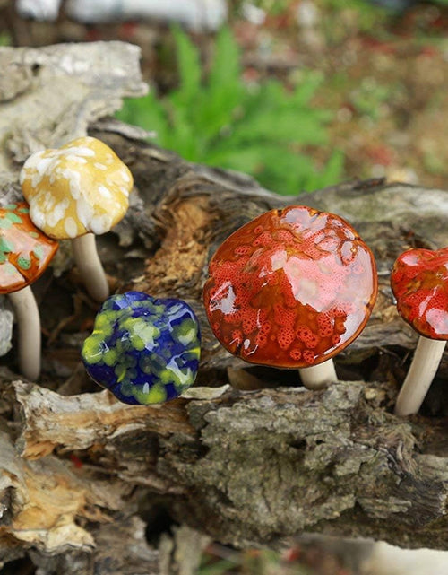 Load image into Gallery viewer, 4pcs  Ceramic Mushroom for Garden, Yard, Fairy Garden - Lawn Ornament

